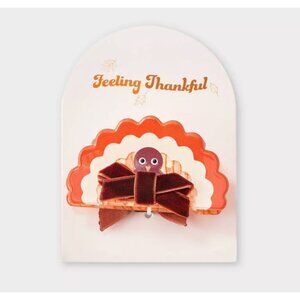 Target Thanksgiving Turkey Claw Hair Clip Velvet Brown Ribbon Brown/Orange